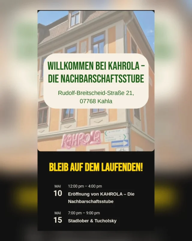 +++ NOCH 1 MAL SCHLAFEN +++

Morgen steigt die große Sause - wir sind schon ganz aufgeregt und arbeiten auf Hochtouren! Die letzten Griffe müssen noch gemacht werden. Fertig ist die KAHROLA dann nicht, aber ihr sollt ja auch noch was zu tun haben 🤪

Unsere Website ist nun auch online, wo ihr euch auch auf dem laufenden halten könnt: www.kahrola.de
Vielen Dank an die zwei lieben Menschen von @rechtsruckstoppen.jena für den Support!

Seid ihr morgen dabei?
