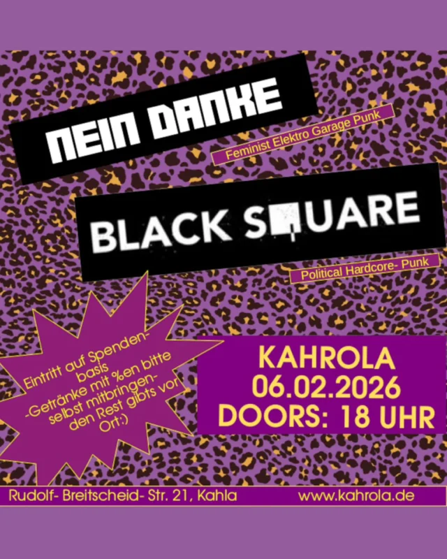 Wir freuen uns schon aufs Konzert! 🔥 Im LineUp gab es nochmal einen Wechsel und wir freuen uns riesig über @neindankepunk aus NRW! 🤩
Erzählt es weoter und kommt rum!
