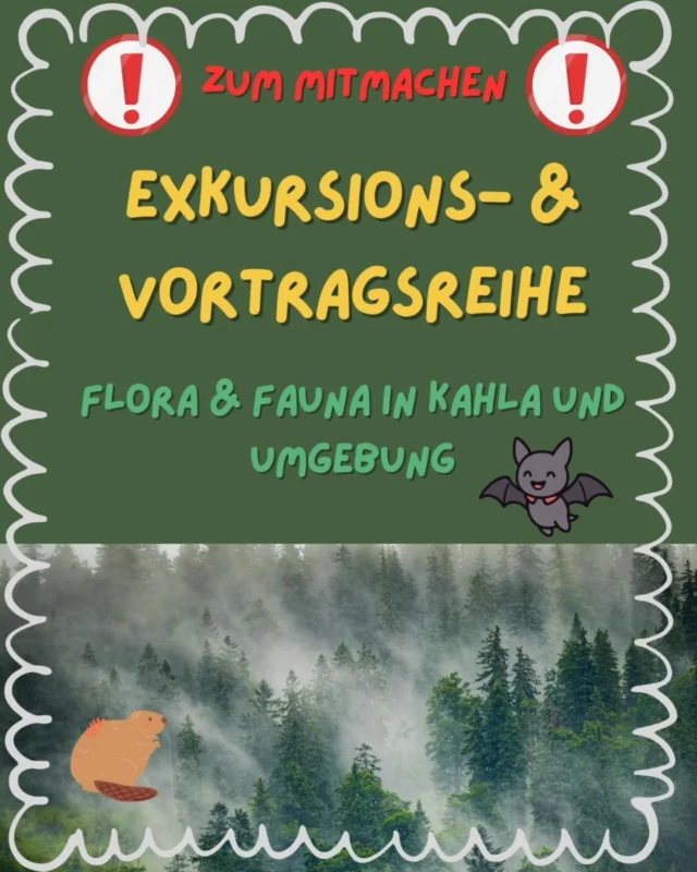 📢 Wir wollen eine Vortragsreihe zu Flora & Fauna in Kahla und Umgebung organisieren! 📢

Du hast Lust Dich mit Deinem Wissen über Tiere oder Pflanzen einzubringen? Dann schreib uns gerne eine DM,Kommentar oder Mail (kahrola@posteo.de)

Wir freuen uns auf zahlreiche Ideen 😊