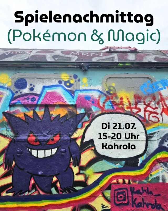 📢 Wir freuen uns auf einen neuen Pokèmon & Magic Nachmittag/Abend in der Kahrola. 

Es gibt Getränke uns Snacks gegen Spende. Ihr könnt auch gern andere Spiele mitbringen und es euch in der Kahrola gemütlich machen. 

Bis dahin!