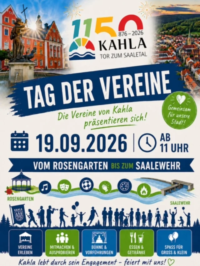 ✨️19.September - TAG DER VEREINE - Kahla✨️

Euch erwartet ein bunter Tag mit tollen Angeboten der Kahlaer Vereine und Initiativen. Vom Rosengarten bis Saalewehr gibt es allerhand zu entdecken. Für jedes Alter ist was dabei! 

Bei uns am Stand (Spielplatz am Gries) gibt es alkoholfreien Aperol Spritz und Iced Coffee, kleine Mitmachanebote für Kinder und im Kahrola-Charme genug Platz zum verweilen. 
 
Wir haben Bock 🥳 Ihr auch?