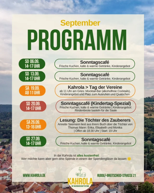 Unser September-Programm 🥳

Sehen wir uns?